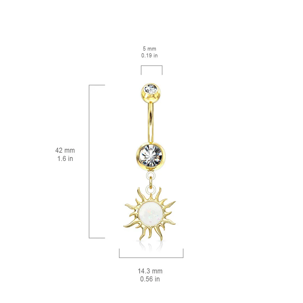 Flaming Opal Sunburst Belly Dangle with Gold Plating