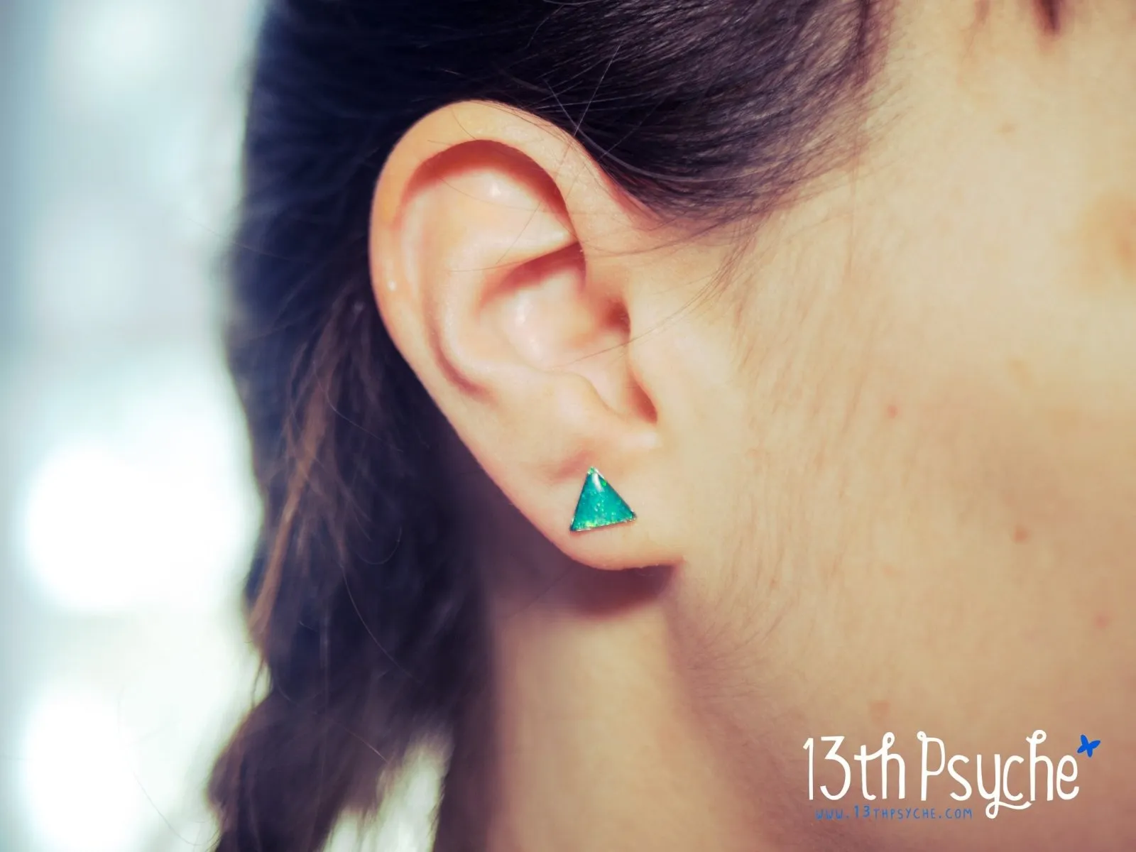 Glitter triangle stud earrings, Stainless steel