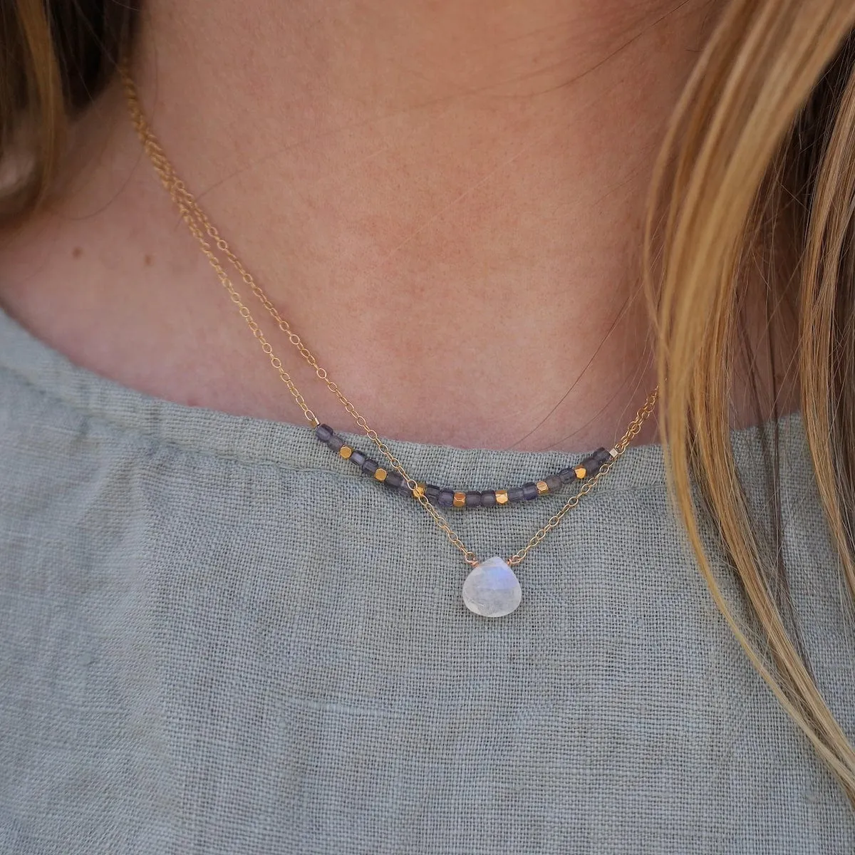 Gold Filled Chain with Moonstone Brio Necklace