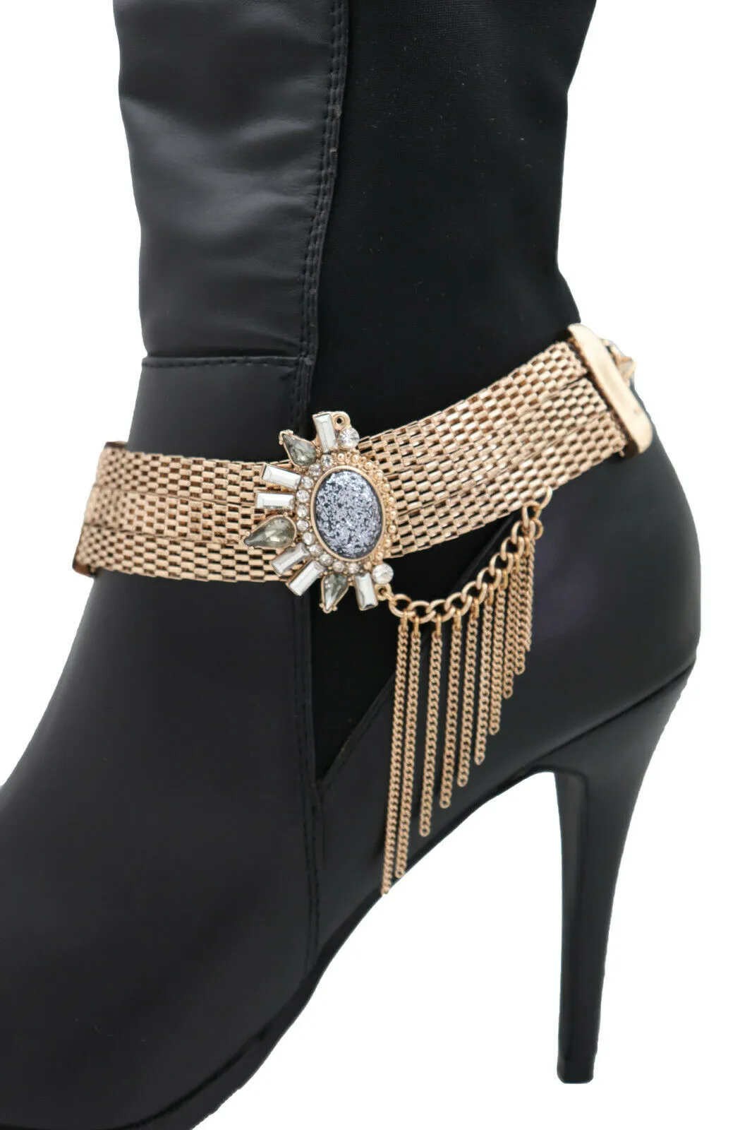 Gold Mesh Metal Chain Boot Bracelet Shoe Ethnic Sun Flower Charm