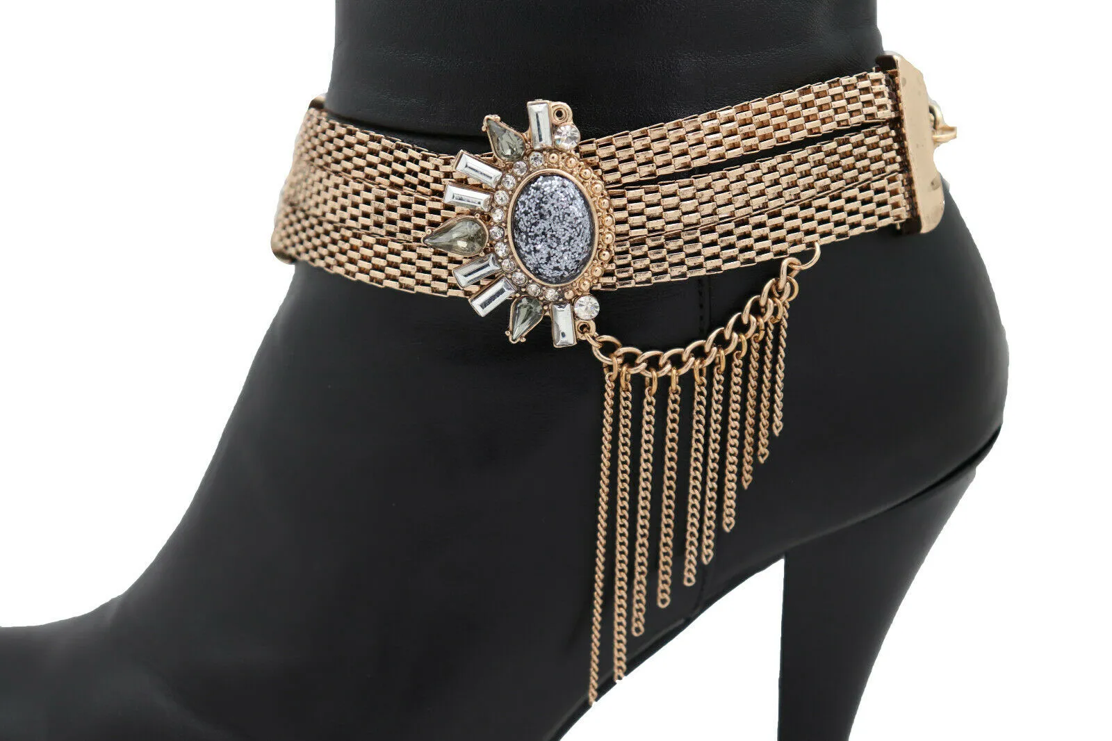 Gold Mesh Metal Chain Boot Bracelet Shoe Ethnic Sun Flower Charm