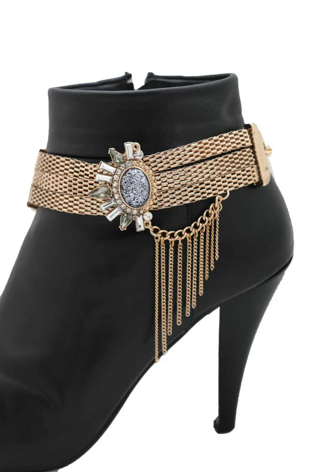 Gold Mesh Metal Chain Boot Bracelet Shoe Ethnic Sun Flower Charm