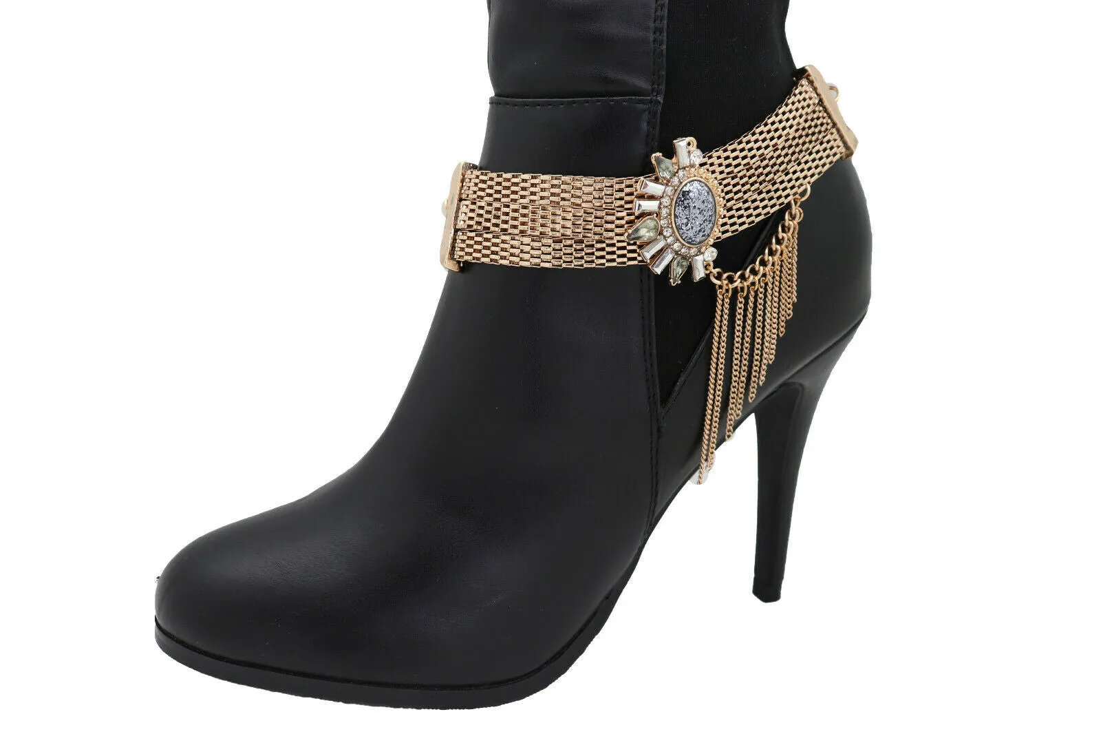 Gold Mesh Metal Chain Boot Bracelet Shoe Ethnic Sun Flower Charm