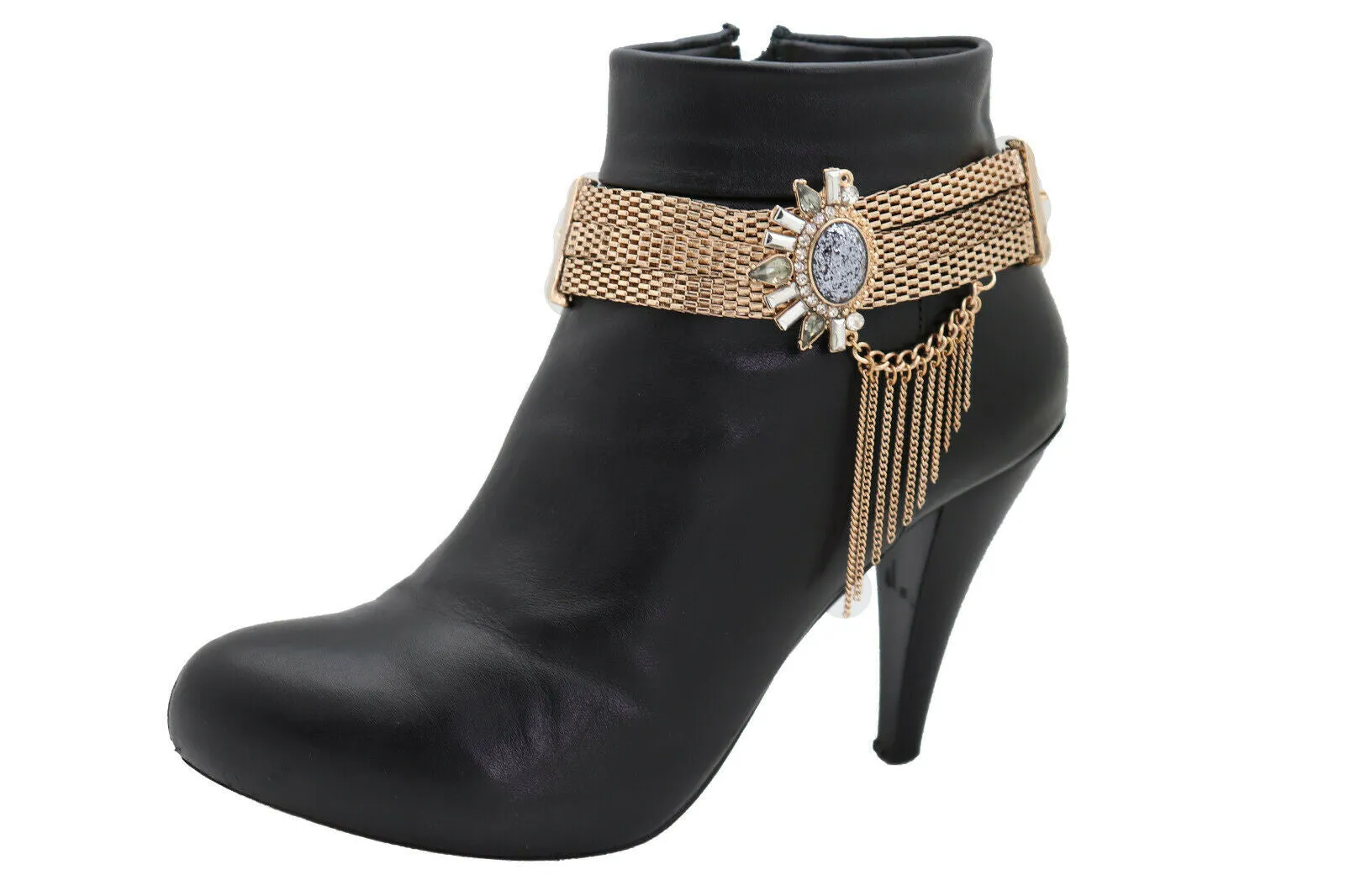 Gold Mesh Metal Chain Boot Bracelet Shoe Ethnic Sun Flower Charm