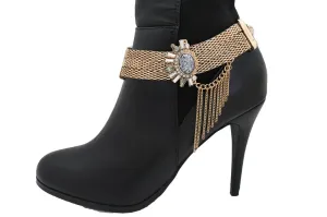 Gold Mesh Metal Chain Boot Bracelet Shoe Ethnic Sun Flower Charm