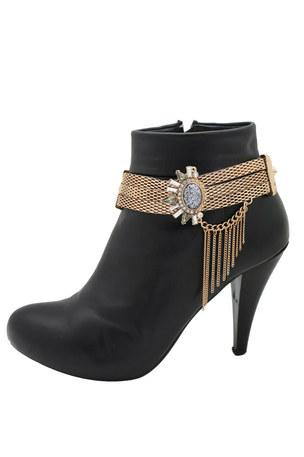 Gold Mesh Metal Chain Boot Bracelet Shoe Ethnic Sun Flower Charm