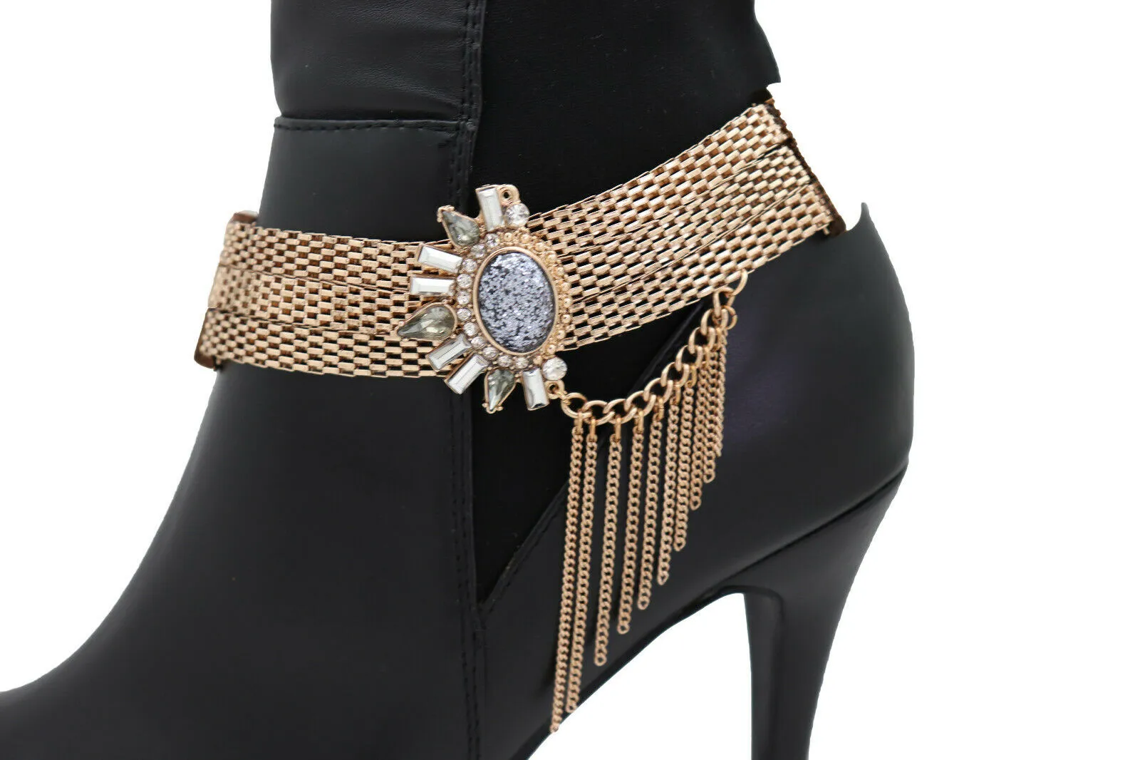 Gold Mesh Metal Chain Boot Bracelet Shoe Ethnic Sun Flower Charm