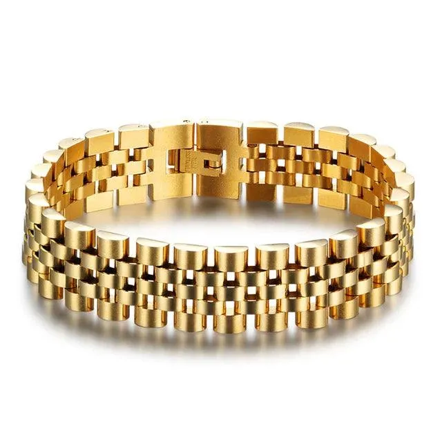 Gold Stainless Steel Bracelet Luxurious Mens Wristband- Black Gun Plated Chain