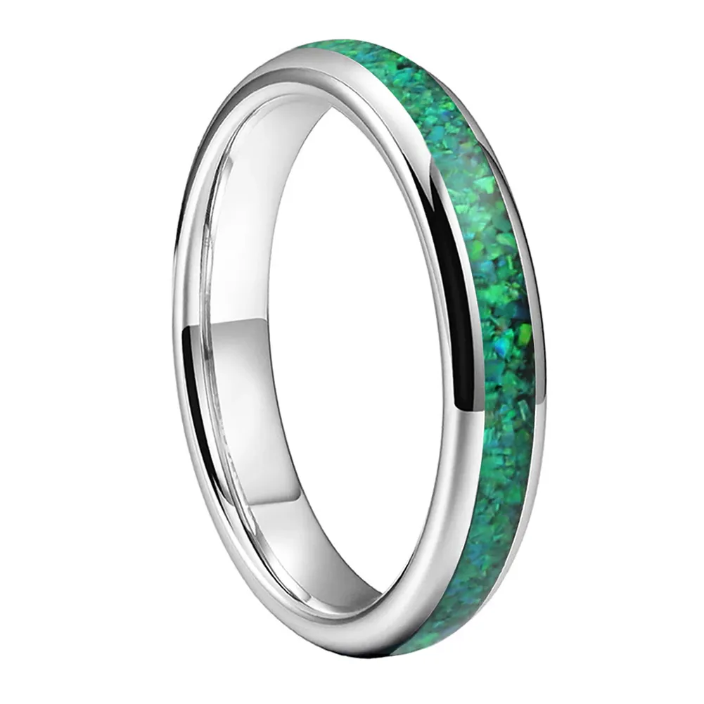 Green Opal & Silver Tungsten Ring (4mm)