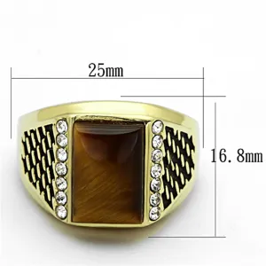 IP Gold(Ion Plating) Stainless Steel Ring with Synthetic Tiger Eye in Topaz for Women Style TK1187