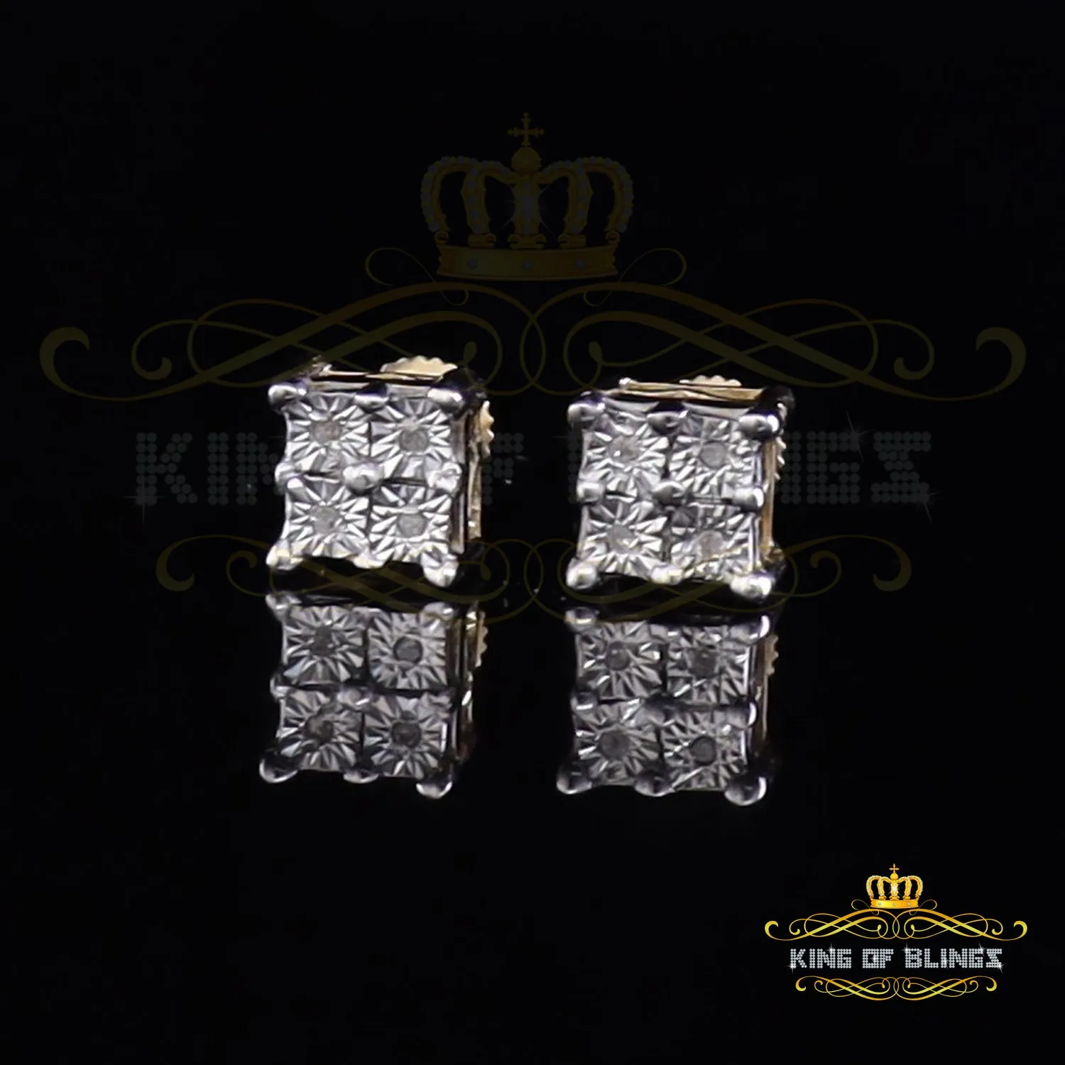 King of Blings-0.03ct Diamond Stud Earrings For Women Yellow 925 Sterling Silver Stud For Men