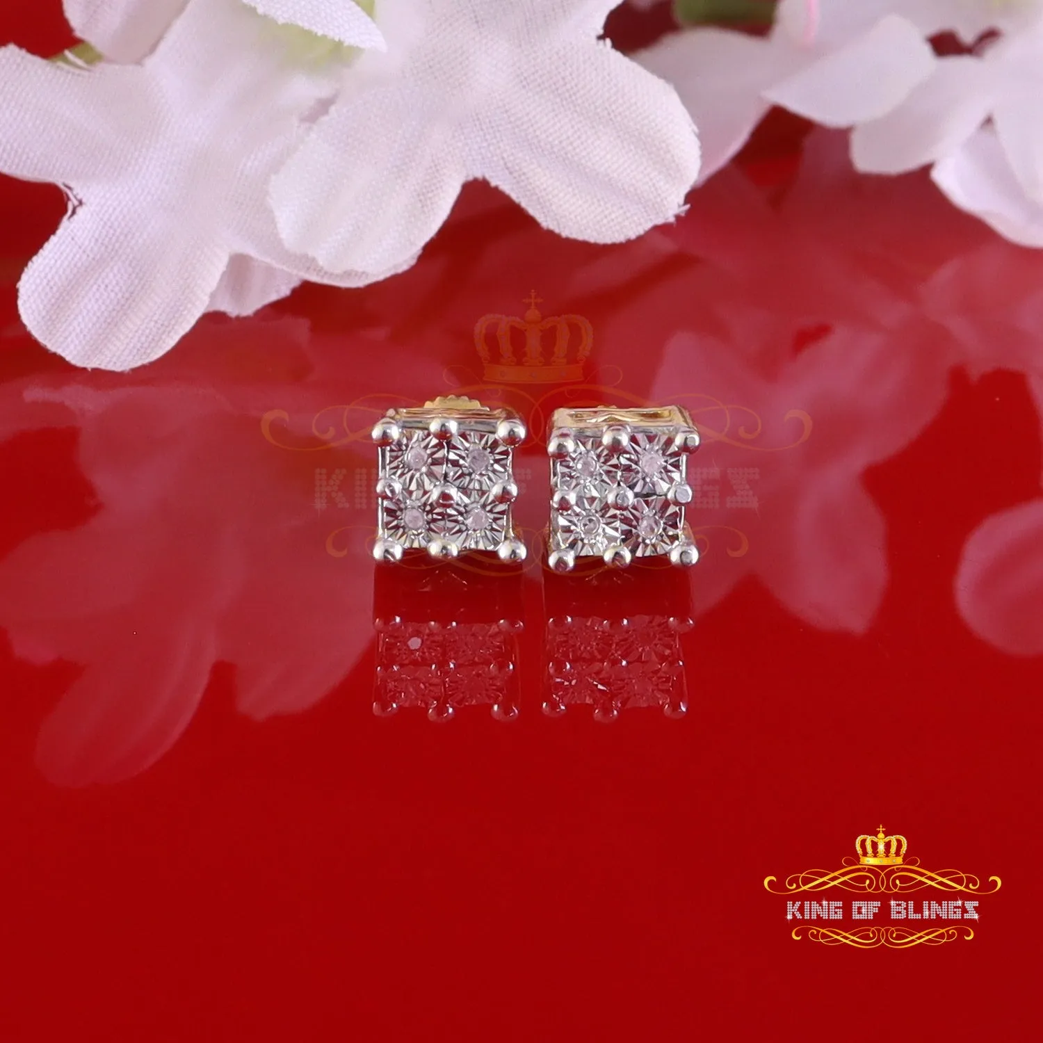 King of Blings-0.03ct Diamond Stud Earrings For Women Yellow 925 Sterling Silver Stud For Men