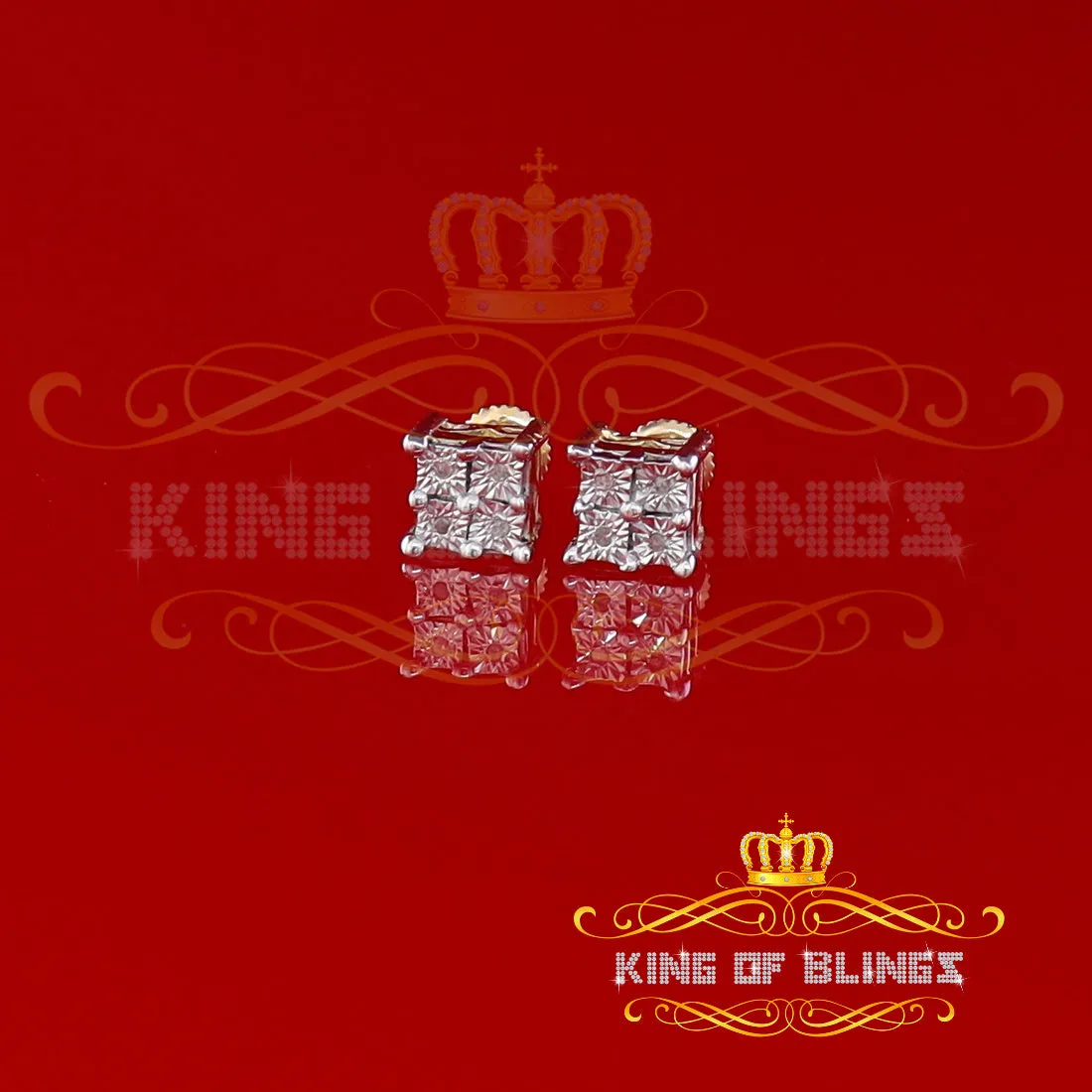 King of Blings-0.03ct Diamond Stud Earrings For Women Yellow 925 Sterling Silver Stud For Men