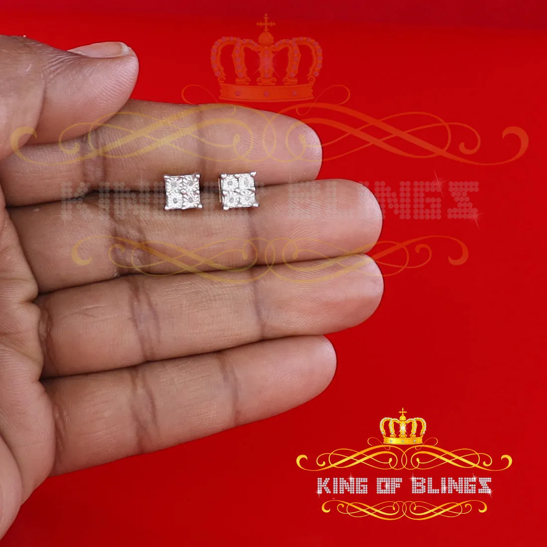 King of Blings-0.03ct Diamond Stud Earrings For Women Yellow 925 Sterling Silver Stud For Men