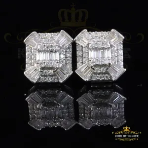 King of Bling's 925 White Silver 1.25ct VVS 'D' Moissanite Rectangle Stud Earring Men's/Womens