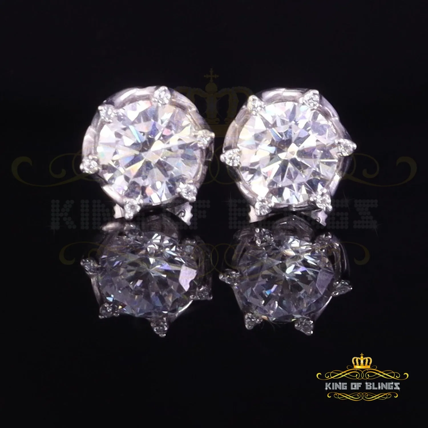 King of Bling's Men's/Womens 925 Silver White 1.50 ct VVS 'D' Moissanite Round Stud Earrings