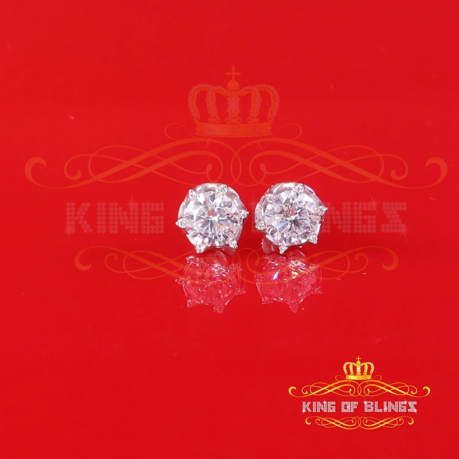 King of Bling's Men's/Womens 925 Silver White 1.50 ct VVS 'D' Moissanite Round Stud Earrings