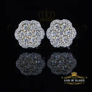 King  of Bling's Yellow Floral Silver 1.50ct VVS 'D' Moissanite 925 Stud Earrings Men's/Womens