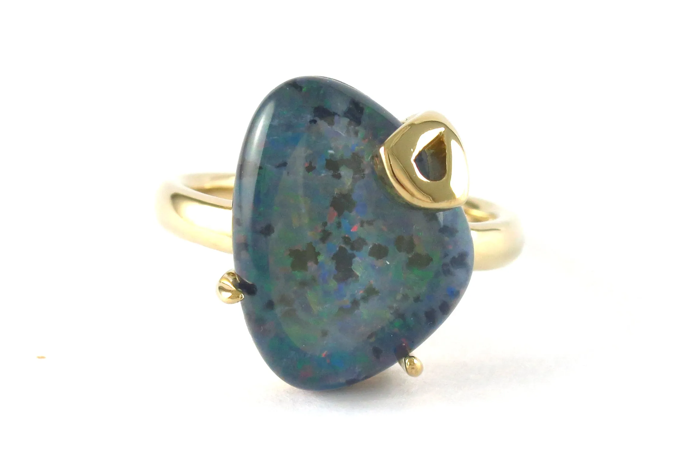 Koi Cascade Blue Opal Minimalist Sterling Silver Ring with 18K Gold Vermeil I Jan Leslie