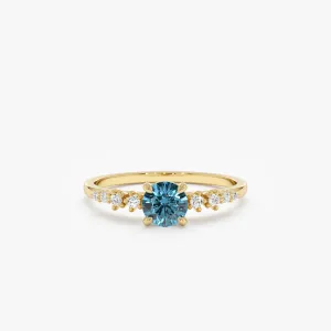 London Blue Topaz Diamond Engagement Ring, Aqua