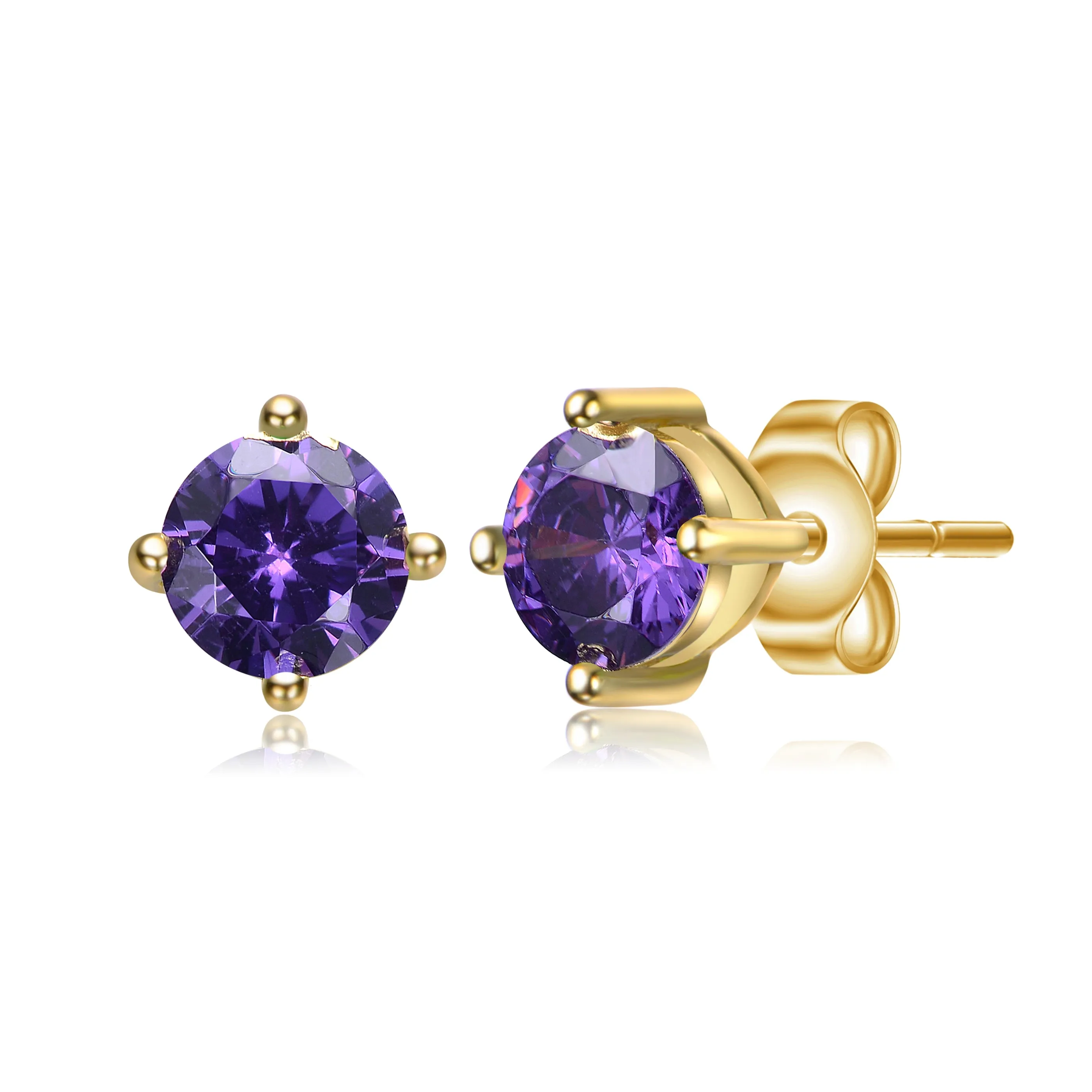 Marie Baby/Kids Amethyst-Purple February Birthstone Solitaire Earrings