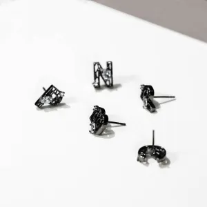 Mini New Alphabet Stud Earrings [Black gold]