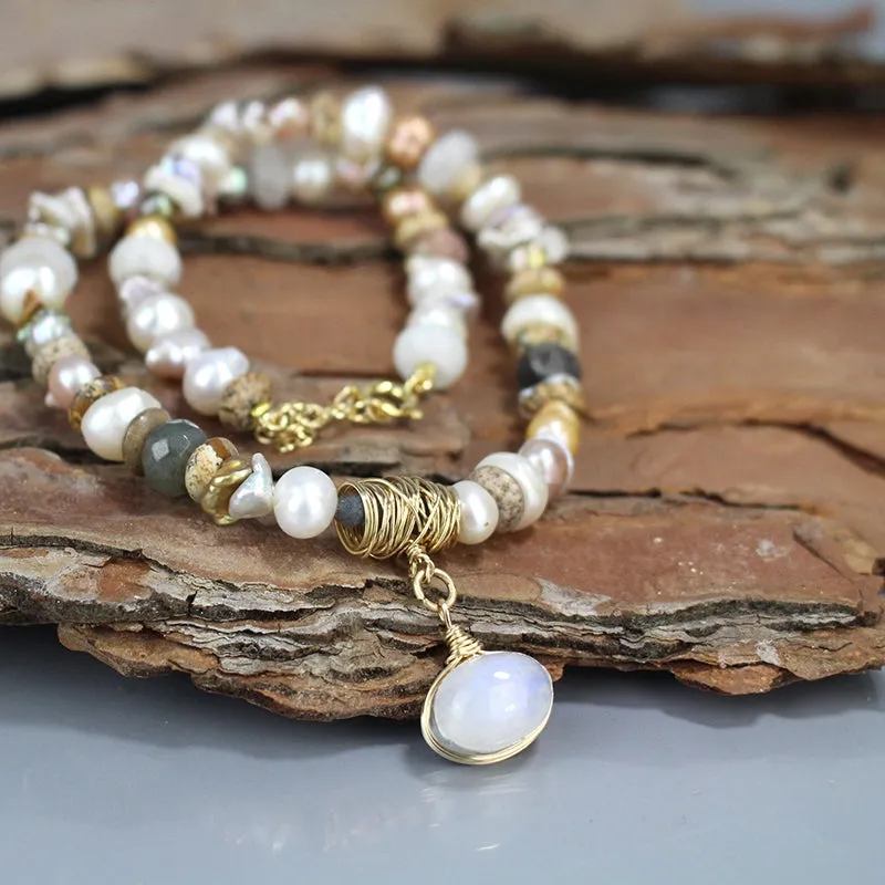 Moonstone Pearl Statement Eye Necklace