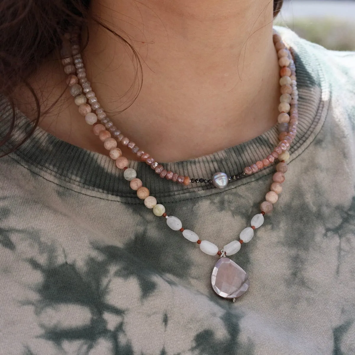 Moonstone with Grey Pearl Necklace