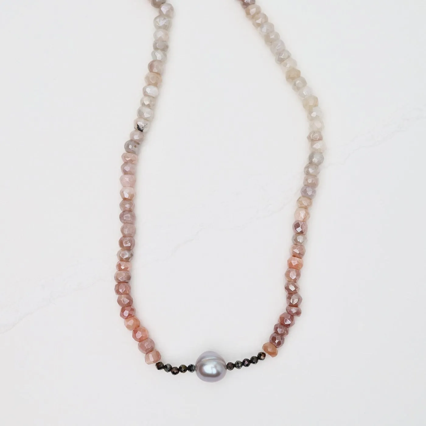 Moonstone with Grey Pearl Necklace