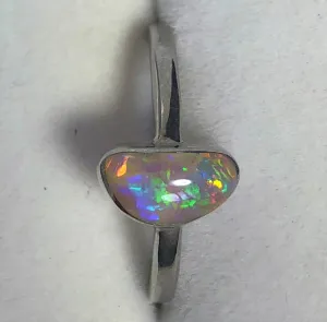 Multi coloured solid boulder opal sterling silver ring