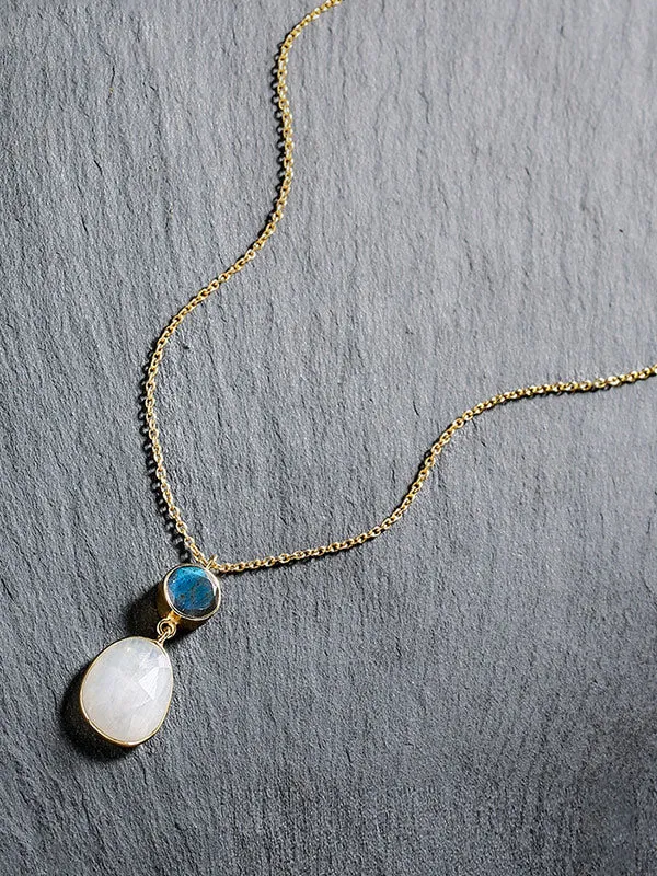 Natural Moonstone Sterling Silver Necklace