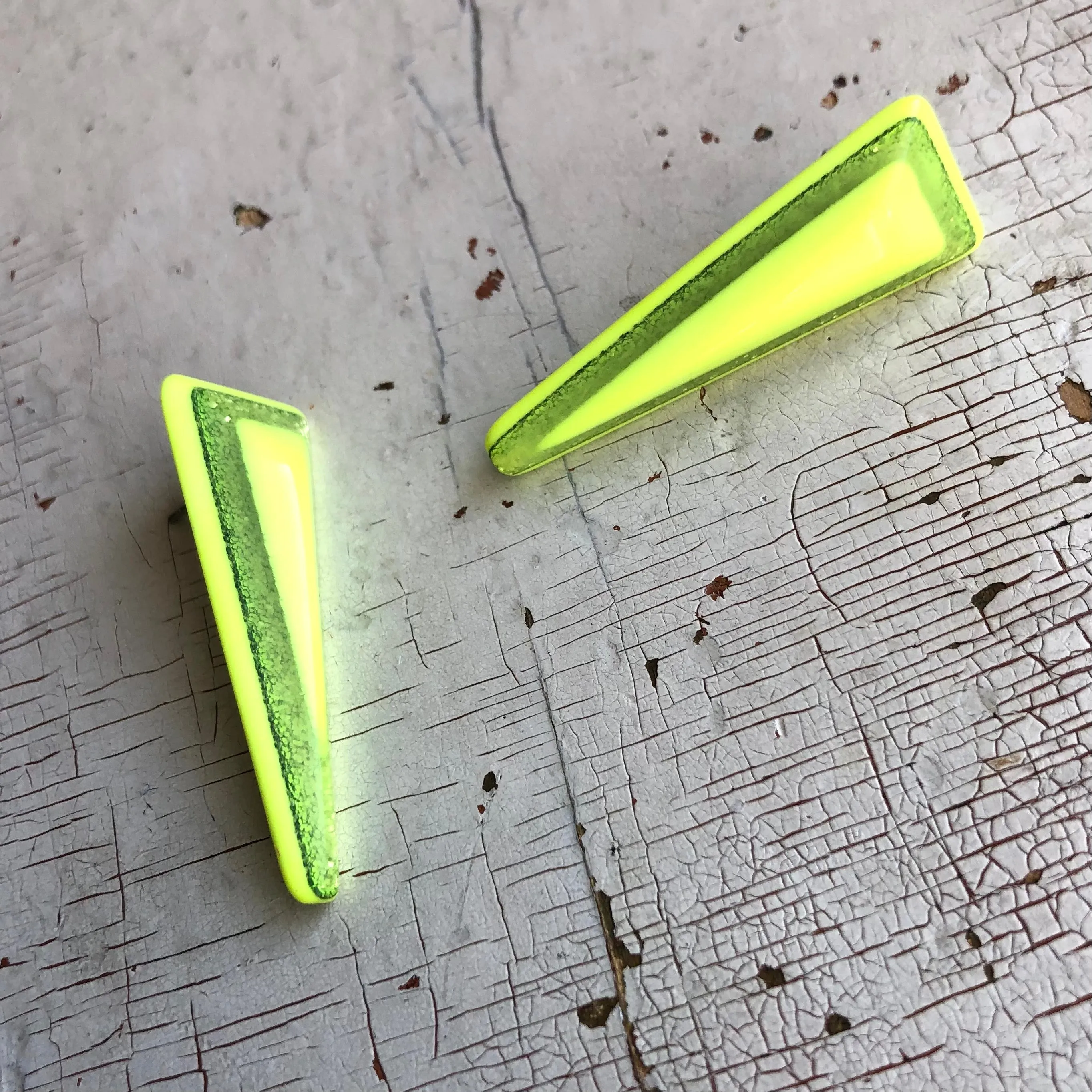 Neon Yellow Sparkle Trio Stud Earrings