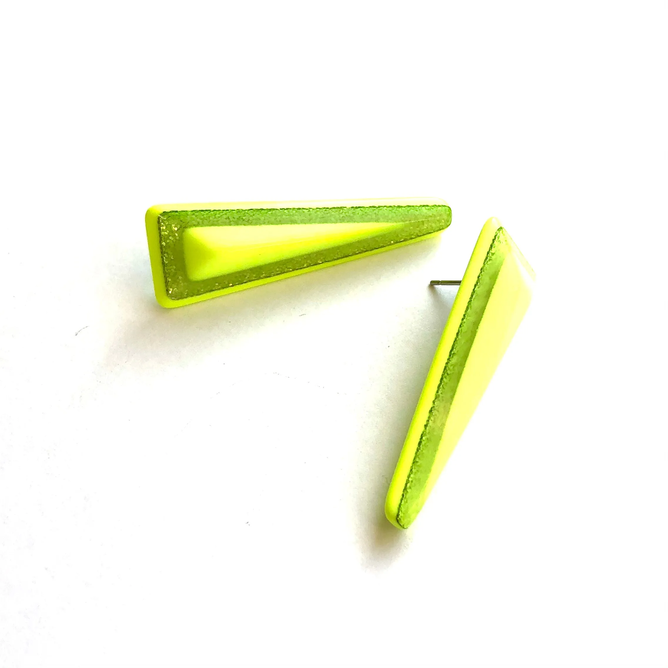 Neon Yellow Sparkle Trio Stud Earrings