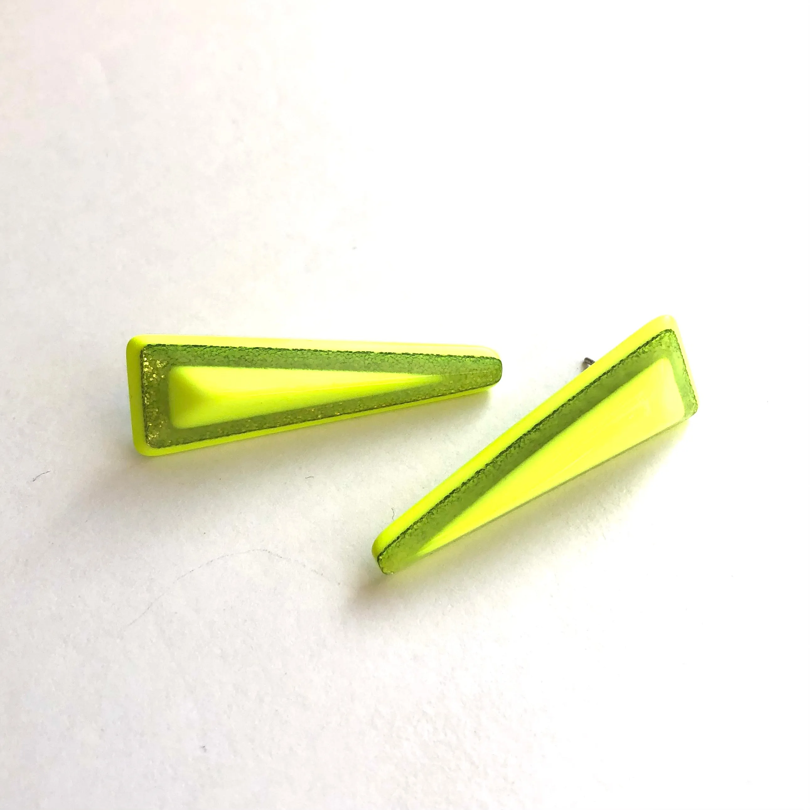 Neon Yellow Sparkle Trio Stud Earrings