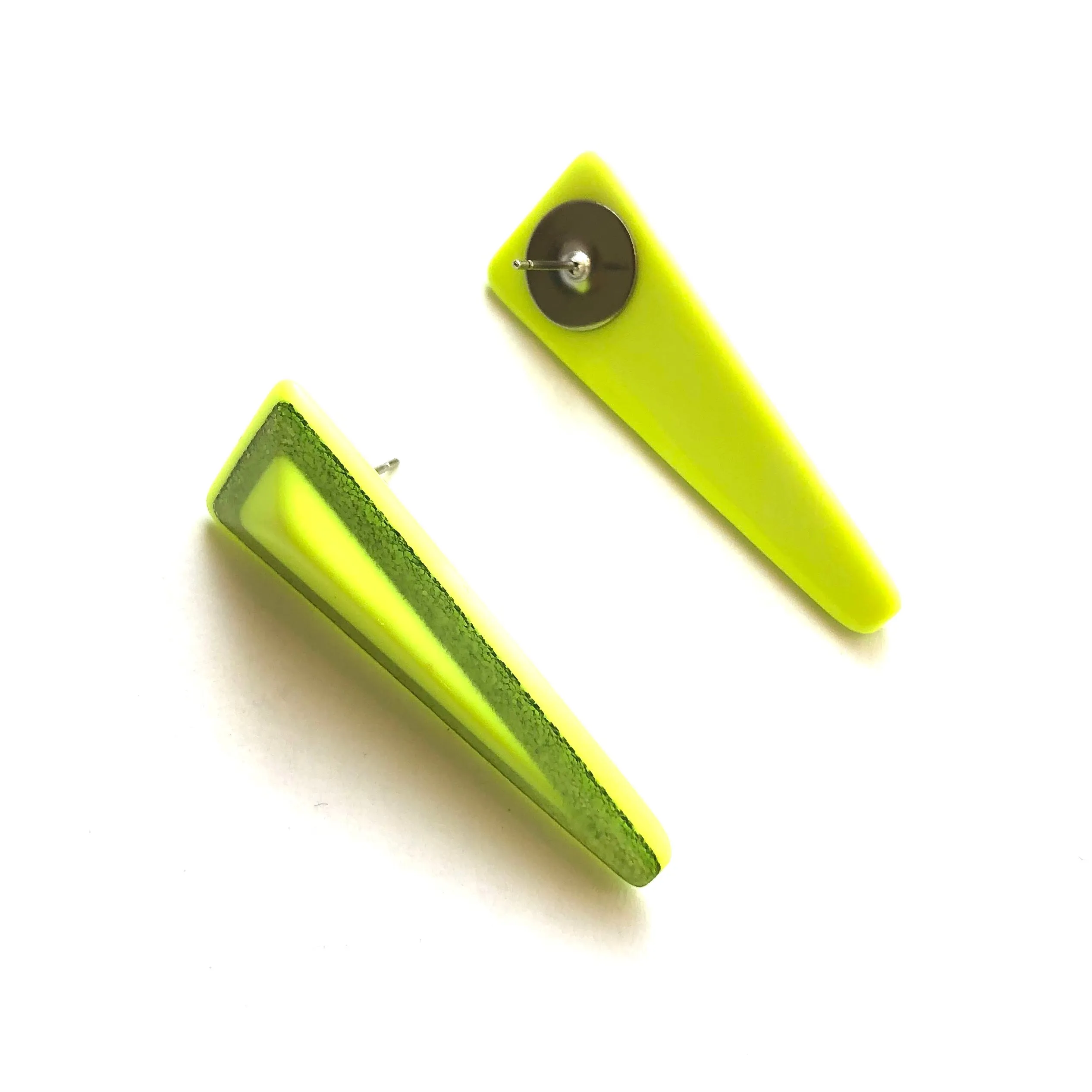 Neon Yellow Sparkle Trio Stud Earrings