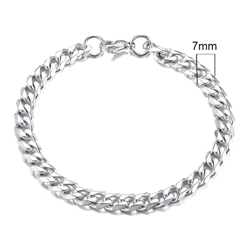 New 7mm Colorful Stainless Steel Cuban Chain Handmade Bracelet For Men Women Punk Goth Charm Hand Chain Bracelets Jewelry Gift