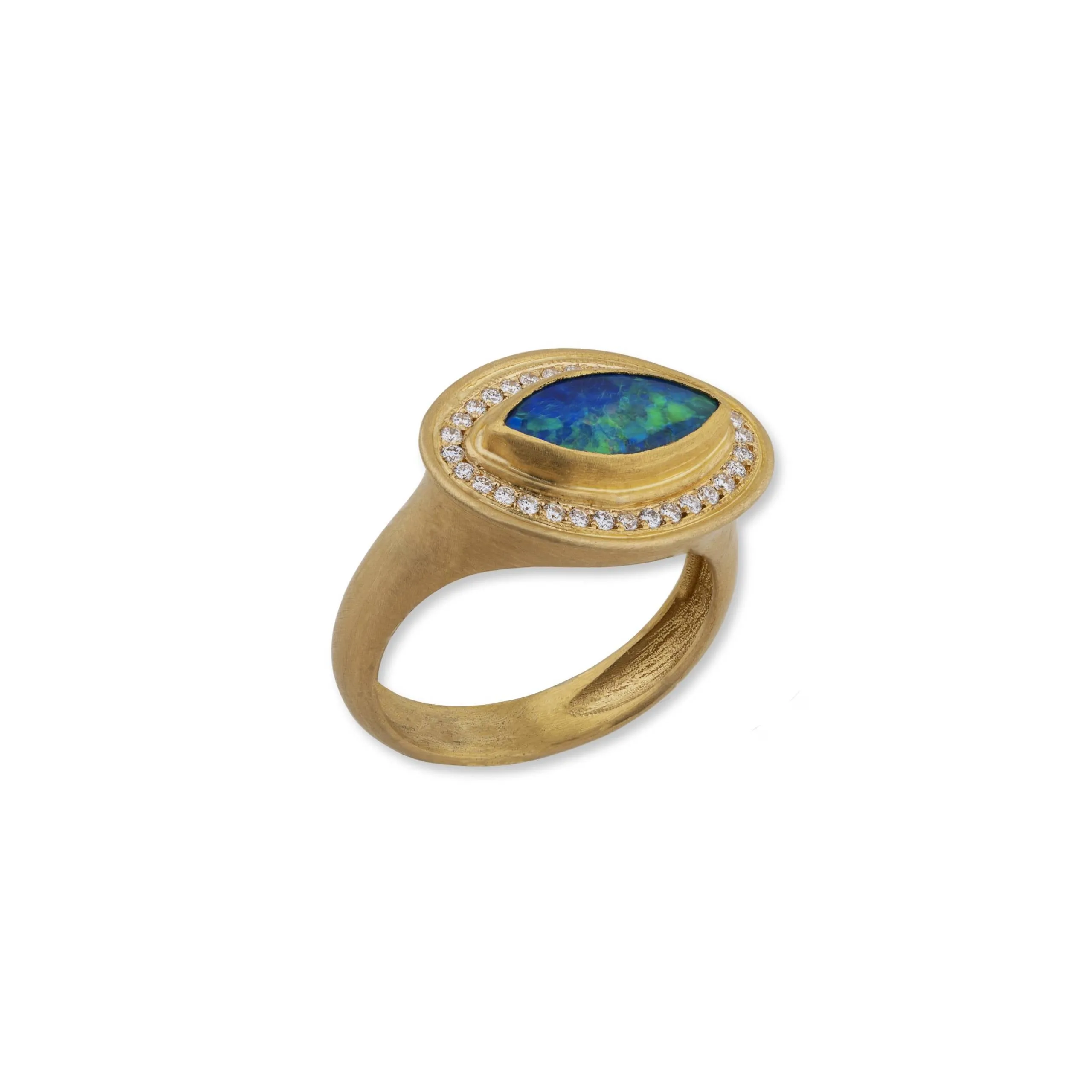 Ocean Ring 22K Gold with Marquise Shape Opal Doublet & Diamonds