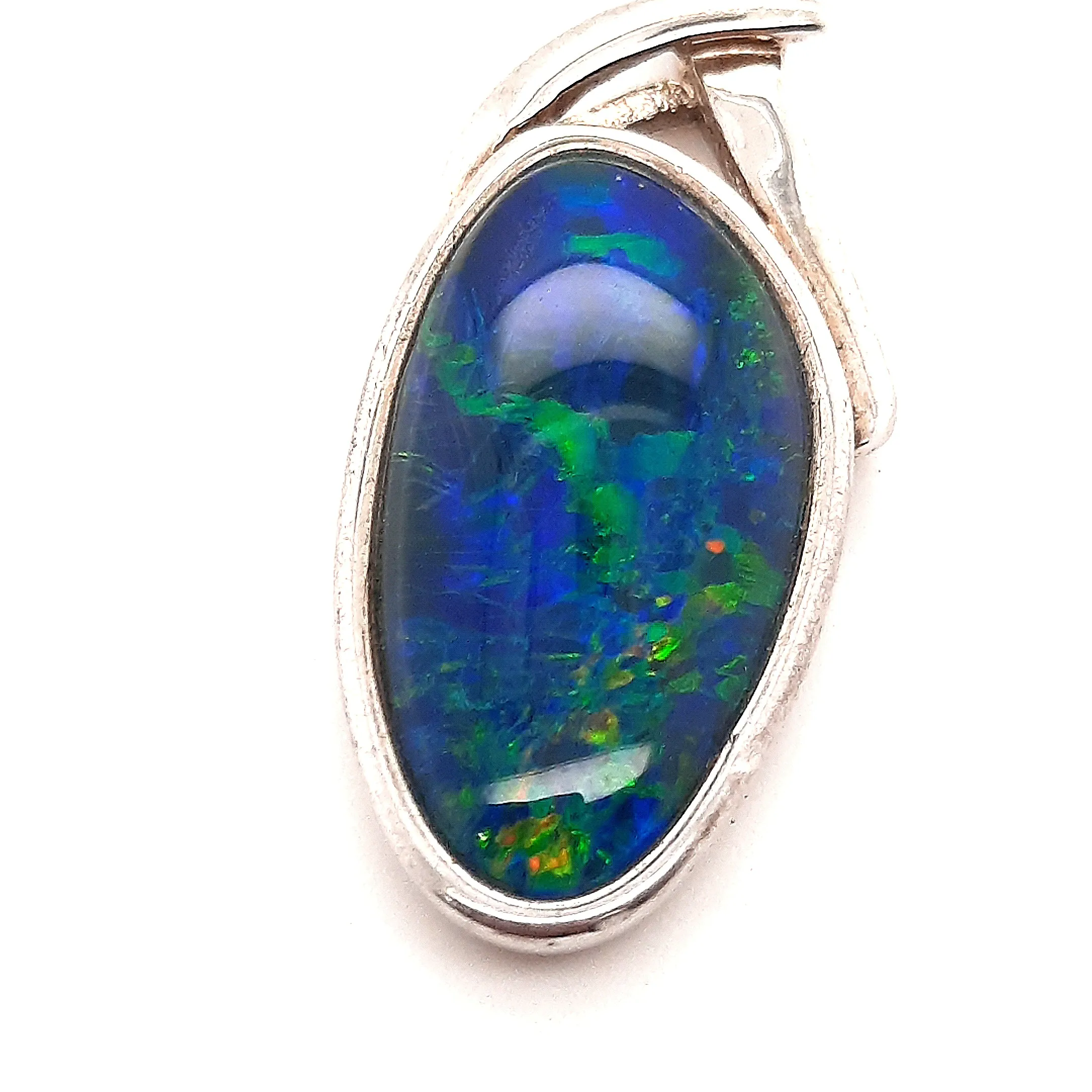 Opal & Sterling Silver Pendant Blue, Green & Red Flashes