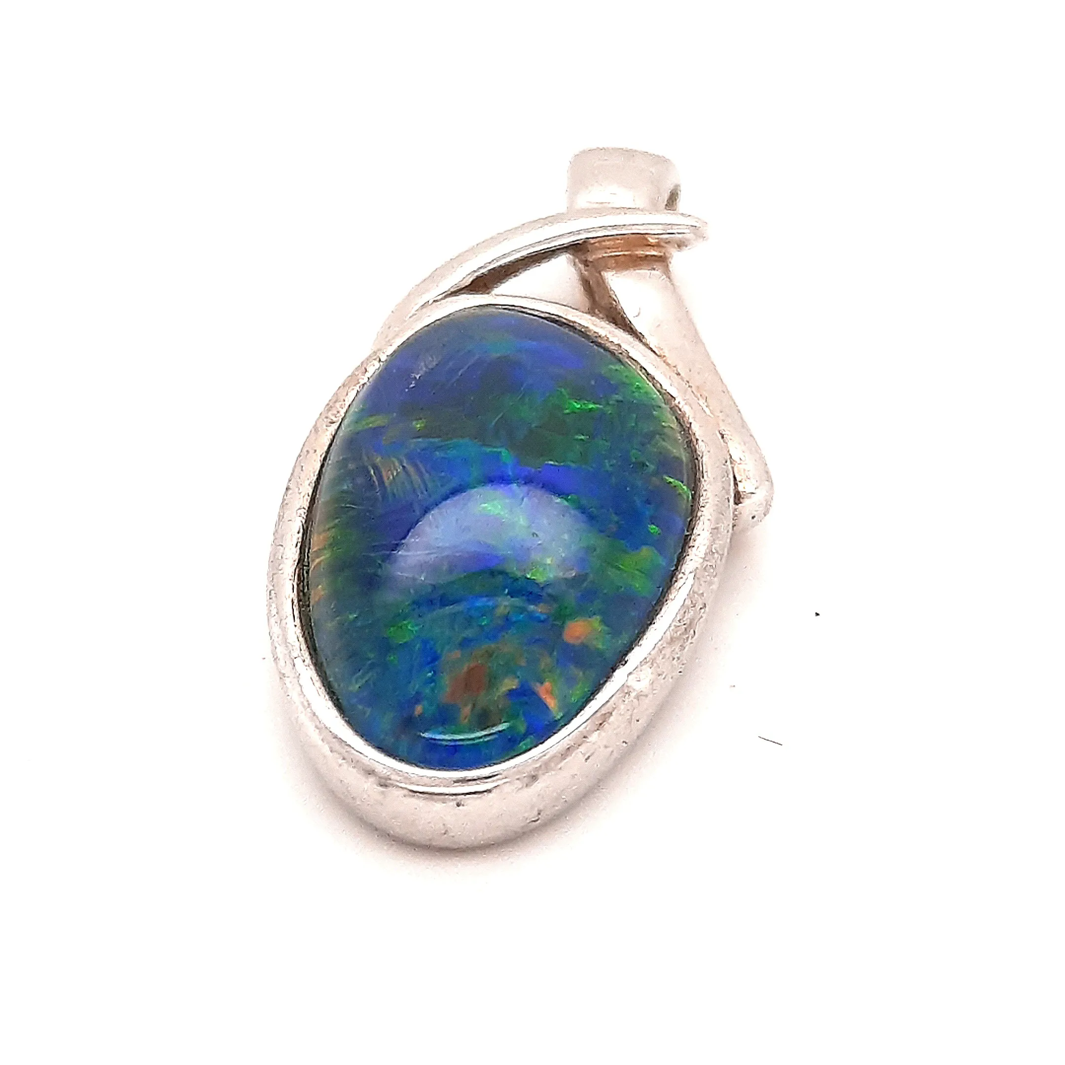 Opal & Sterling Silver Pendant Blue, Green & Red Flashes