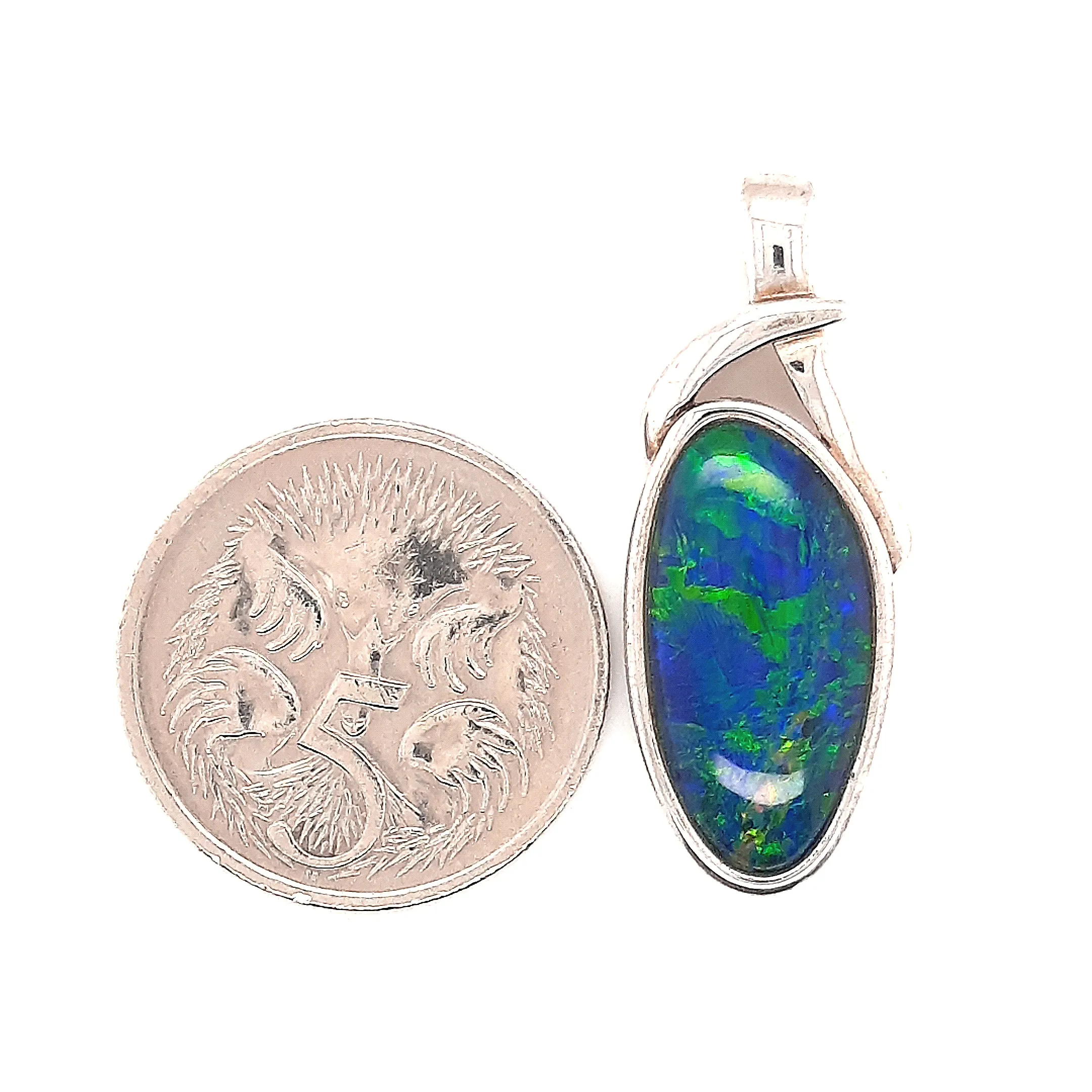 Opal & Sterling Silver Pendant Blue, Green & Red Flashes