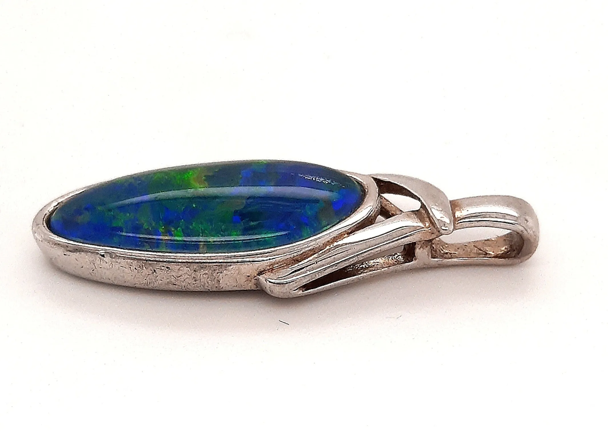 Opal & Sterling Silver Pendant Blue, Green & Red Flashes