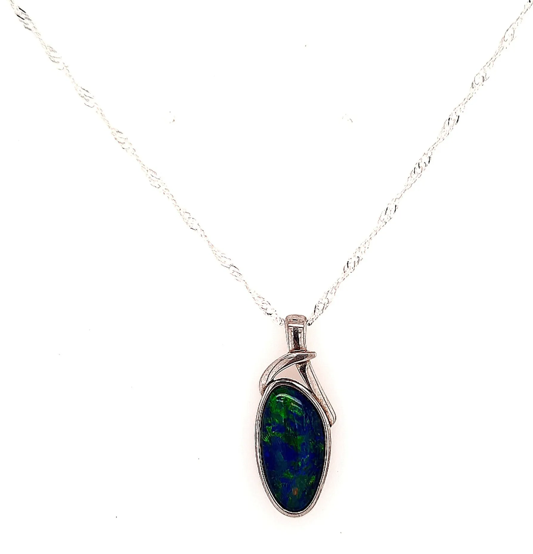 Opal & Sterling Silver Pendant Blue, Green & Red Flashes