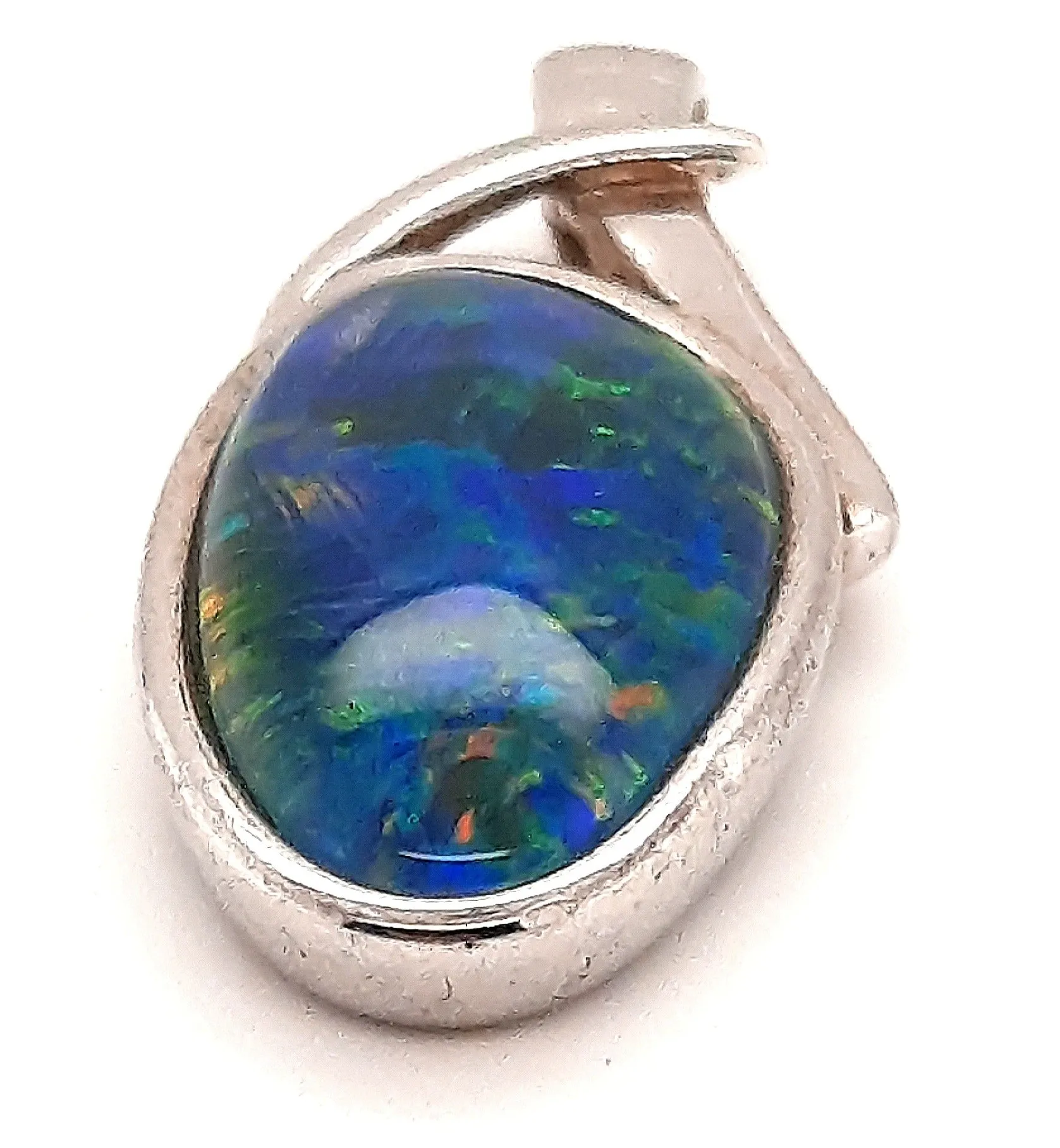 Opal & Sterling Silver Pendant Blue, Green & Red Flashes