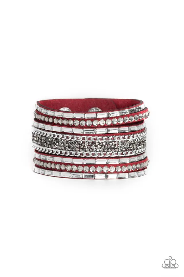 Paparazzi Bracelet ~ Rhinestone Rumble - Red