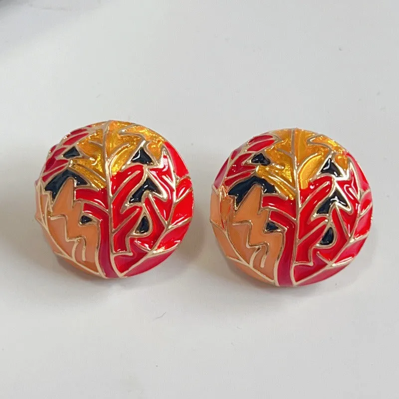 Pre Order:  Retro Palace Four Seasons Round Enamel Earrings