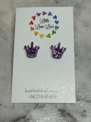 Purple Glitter Crown Earrings