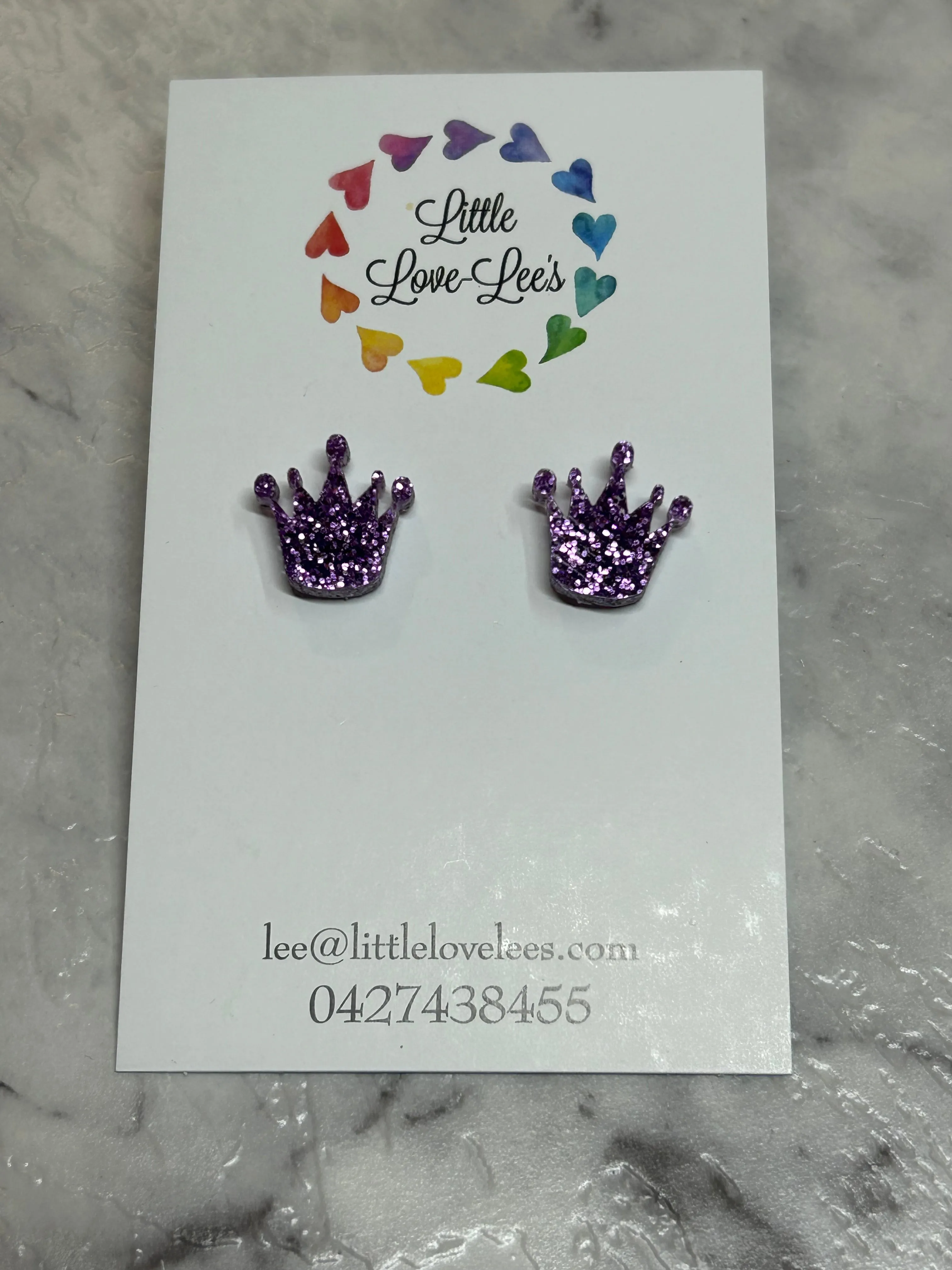 Purple Glitter Crown Earrings