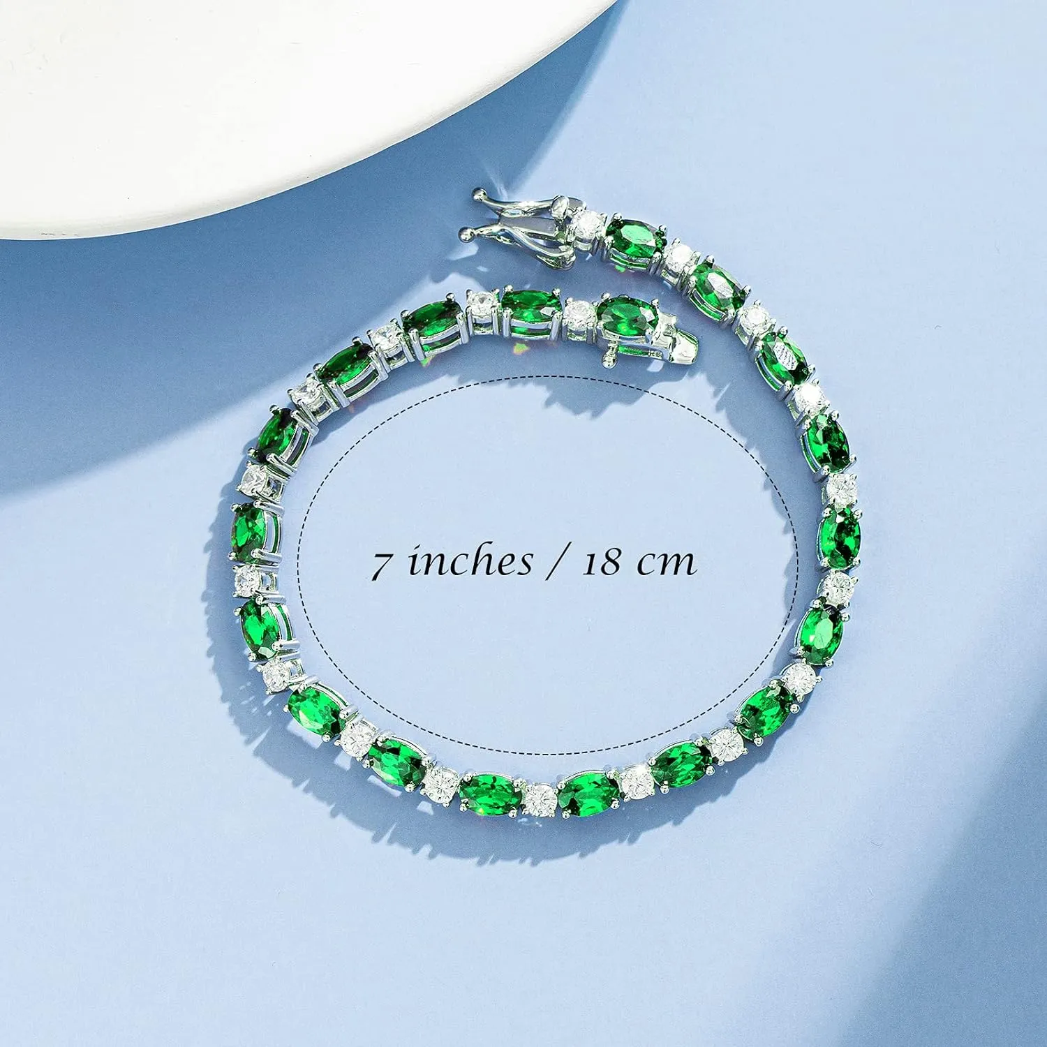 "Glamour Radiance" May Birthstone Fancy Cut Tennis Emerald Sterling Silver Bracelet