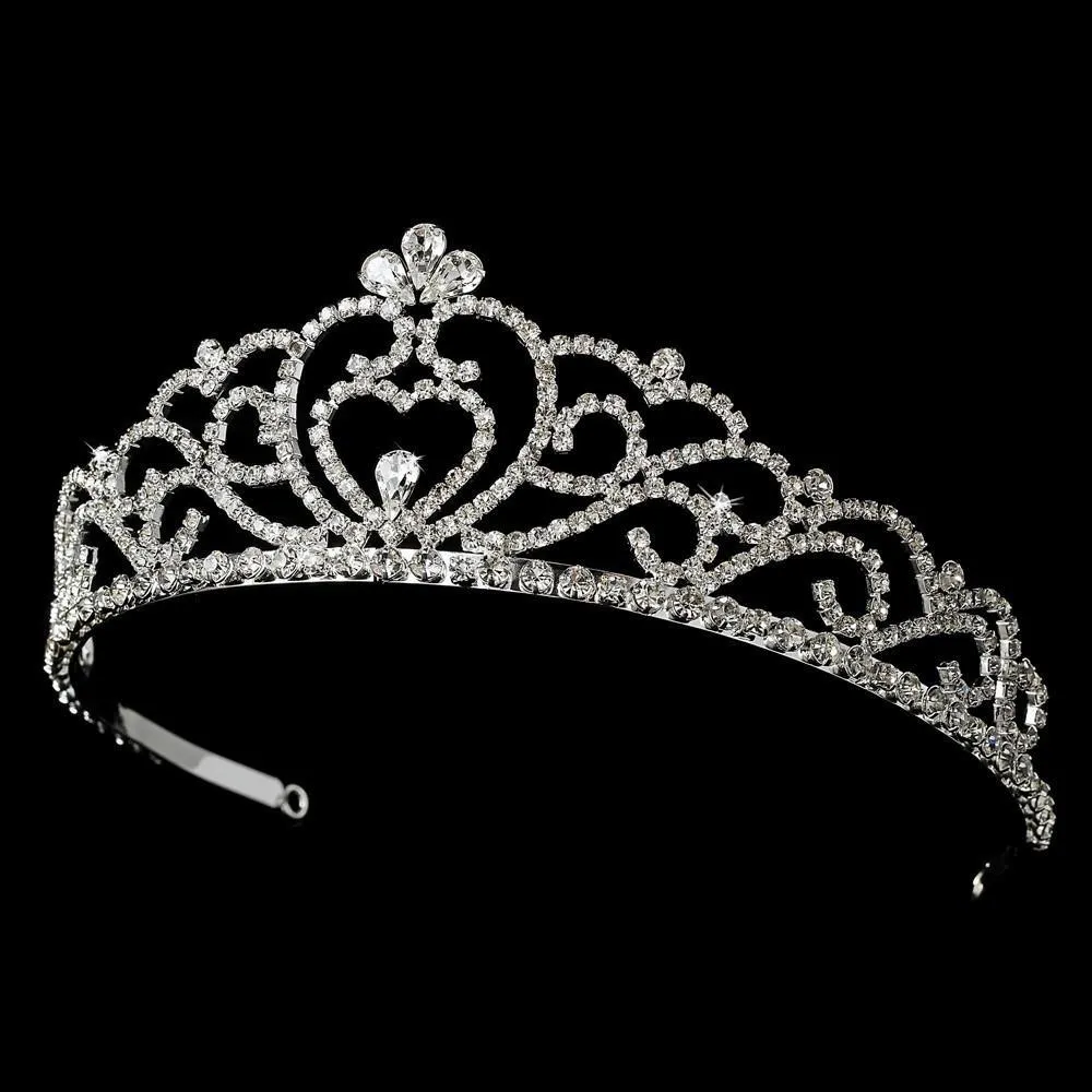 Regal Crystal Heart Princess Tiara in Silver with Heart Accent