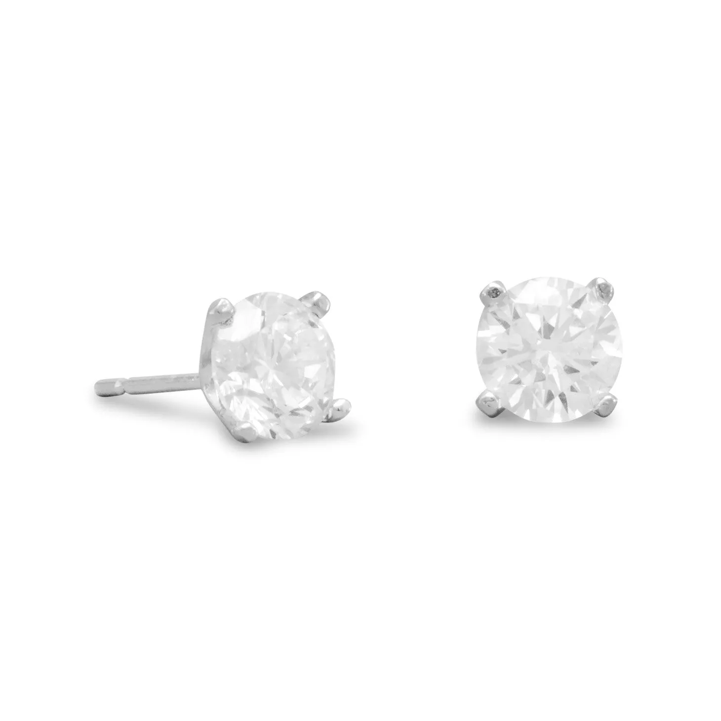 Rhodium Plated 6mm CZ Stud Earrings